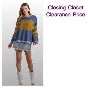 CLEARANCE- Umgee Boho Large Colorblock RoundNeck Sweater